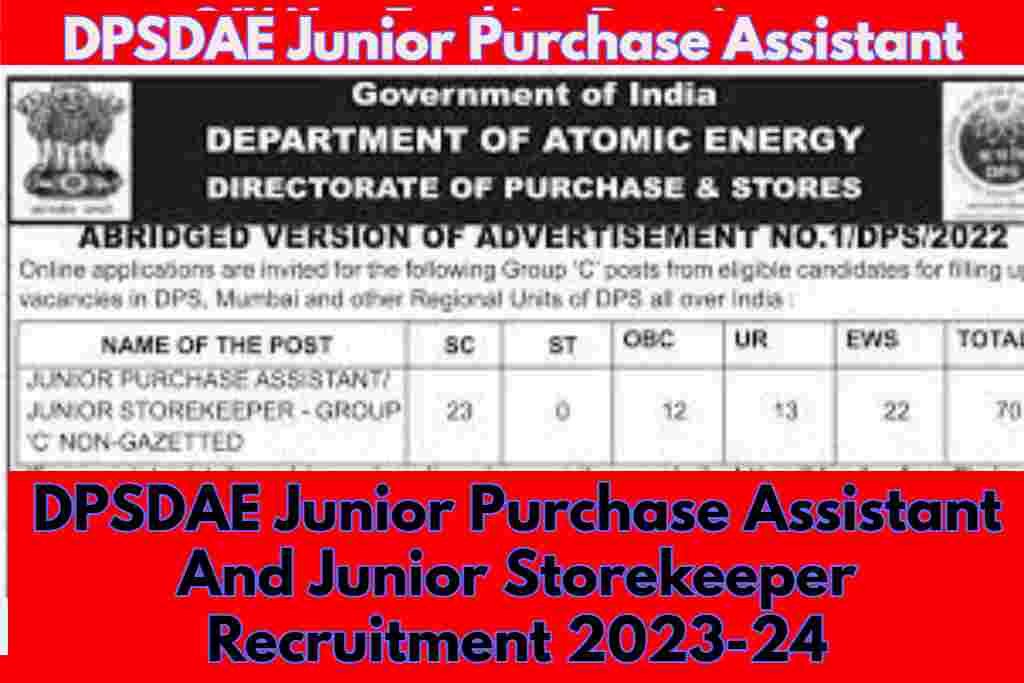 DPSDAE Junior Purchase Assistant And Junior Storekeeper Recruitment 2023-24: नोटिफिकेशन जारी किया गया है ऐसे करे आवेदन