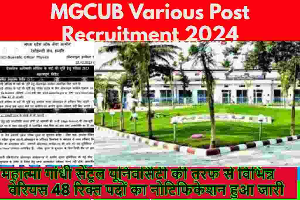 MGCUB Various Post Recruitment 2024:महात्मा गांधी सेंट्रल यूनिवर्सिटी की तरफ से विभिन्न वेरियस 48 रिक्त पदों का नोटिफिकेशन हुआ जारी